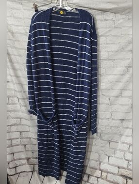 Life Is Good Navy Striped Long Open Cardigan
